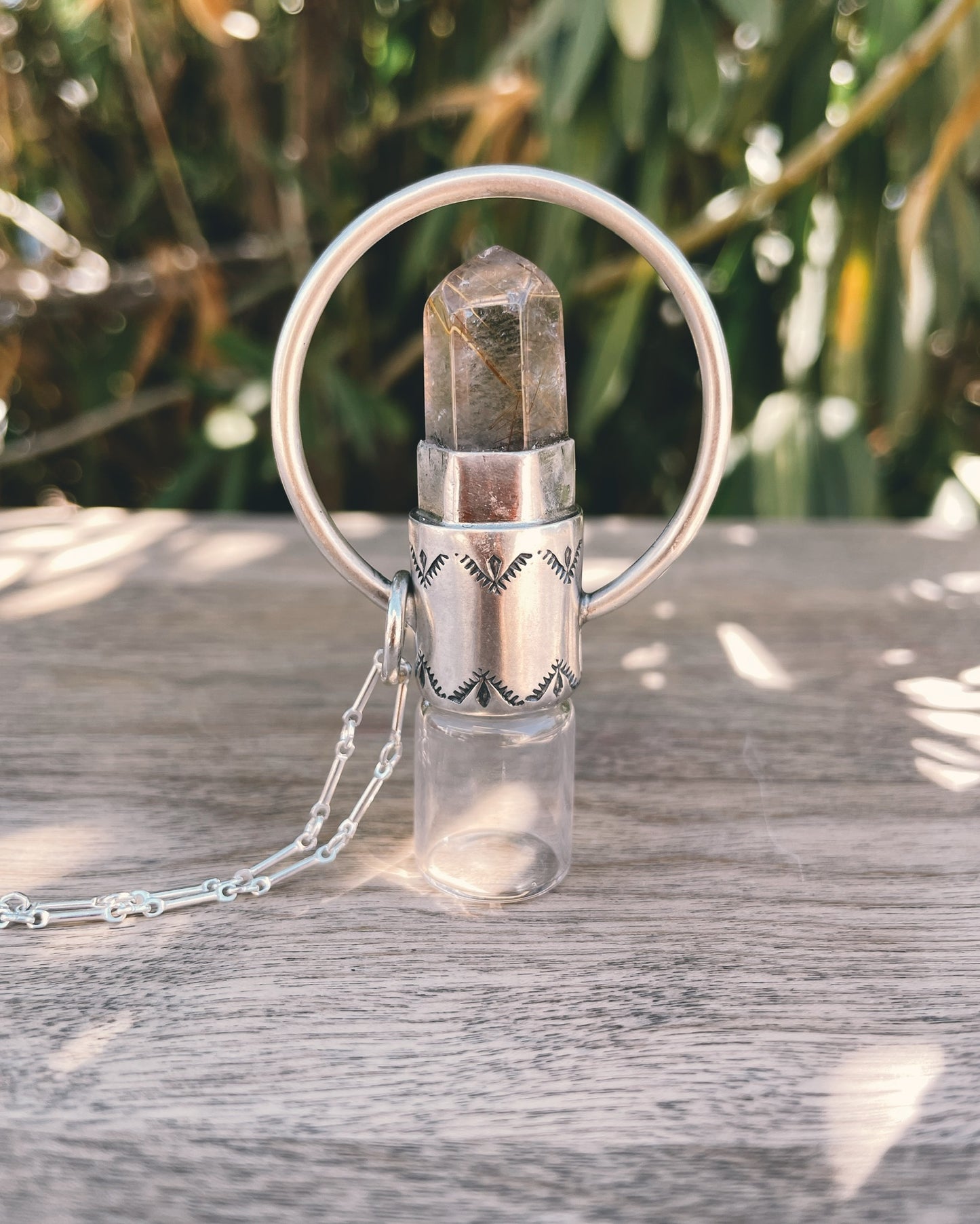 Sterling Silver Horizon - Gold Rutilated Quartz Rollerball Necklace