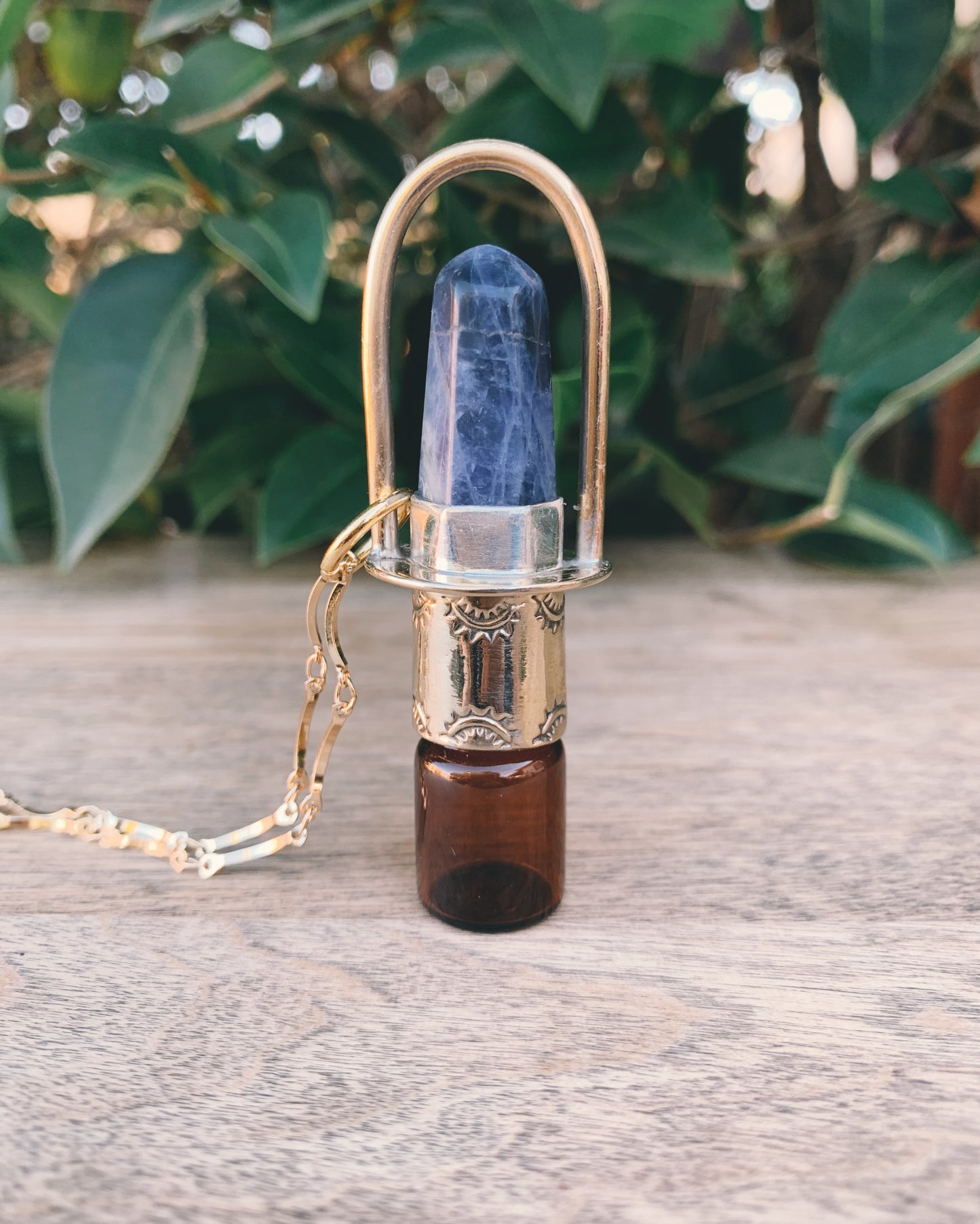 Classic - Blue Aventurine and Brass Rollerball Necklace