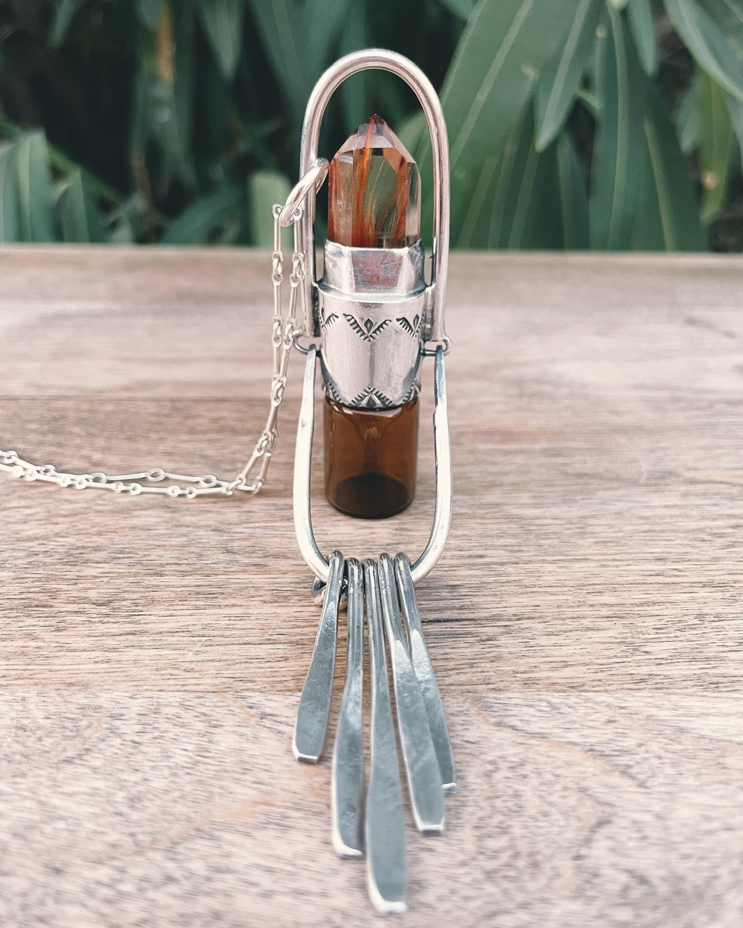 Sterling Silver Fringe - Amphibole Quartz Rollerball Necklace
