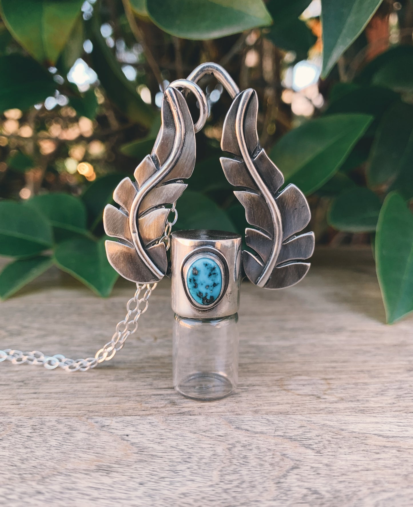 Leafy - Sleeping Beauty Turquoise and Sterling Silver Rollerball Necklace