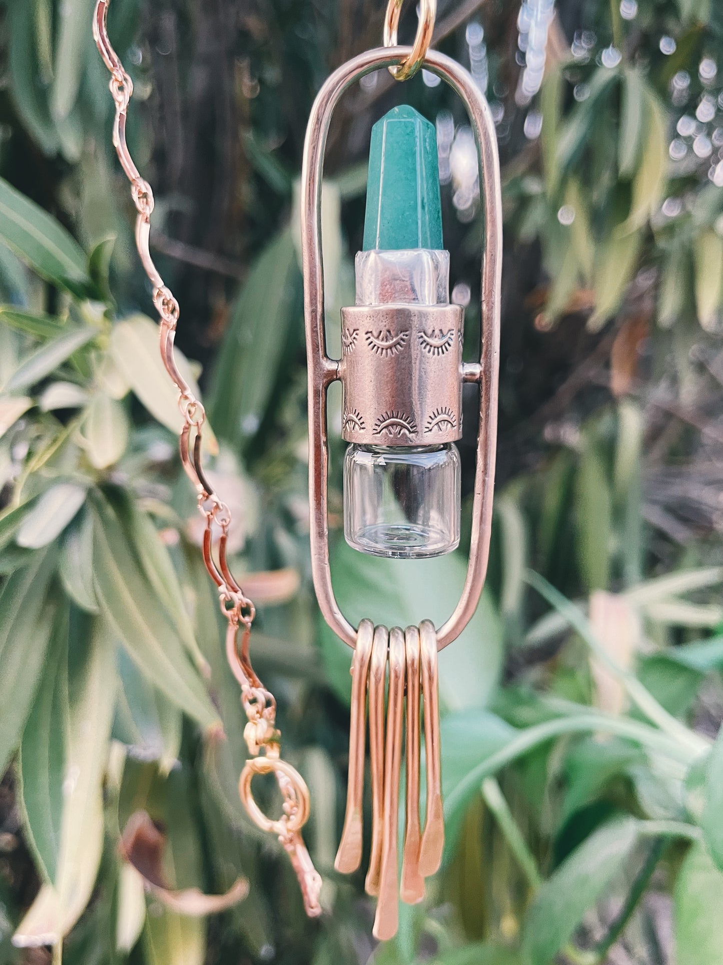Brass Lucid Fringe - Green Aventurine Rollerball Necklace