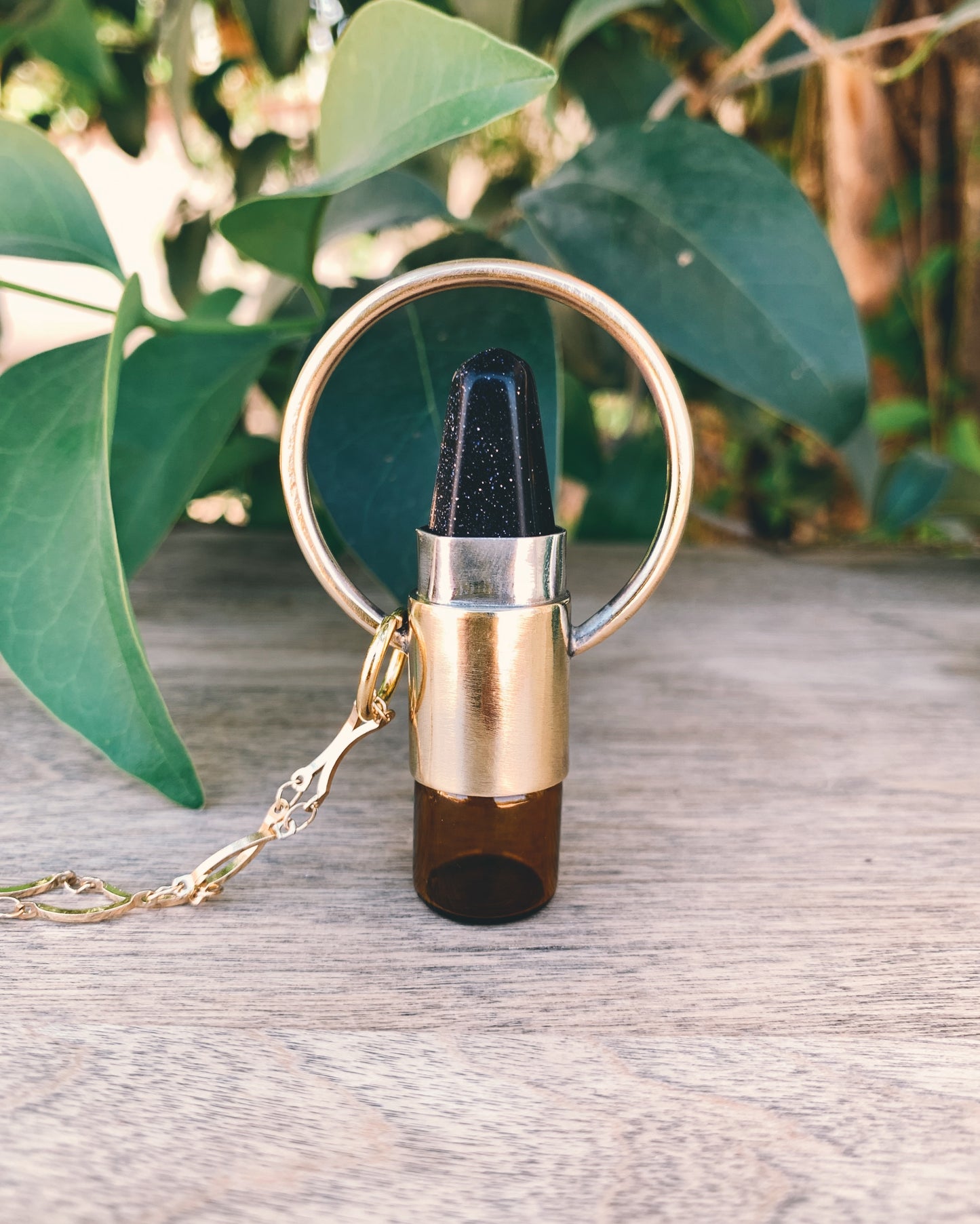 Brass Horizon - Blue Goldstone Rollerball Necklace