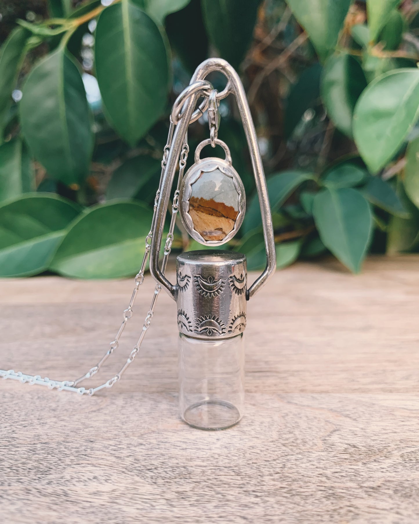 Sterling Silver Charm - Picture Jasper Rollerball Necklace