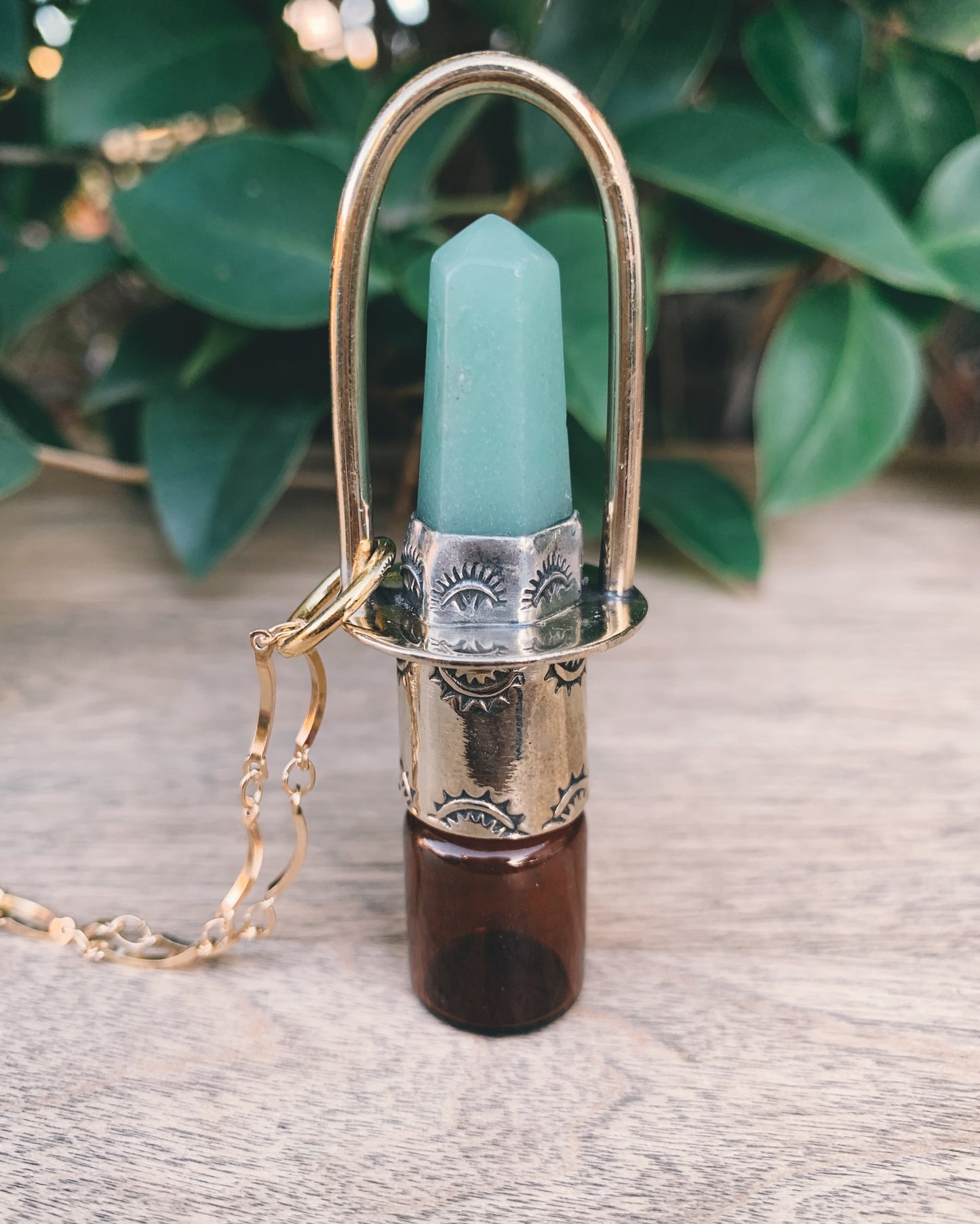 Brass Classic - Green Aventurine Rollerball Necklace
