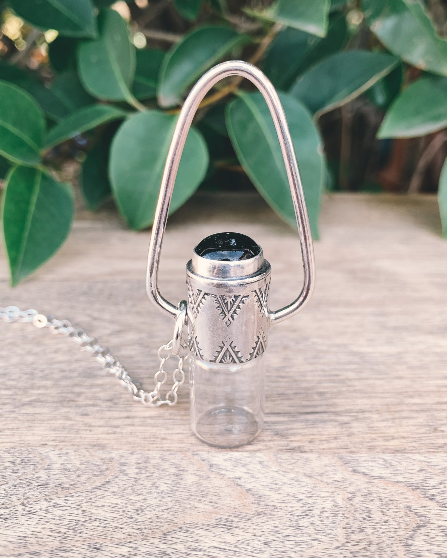 Geometric - Black Onyx and Sterling Silver Rollerball Necklace