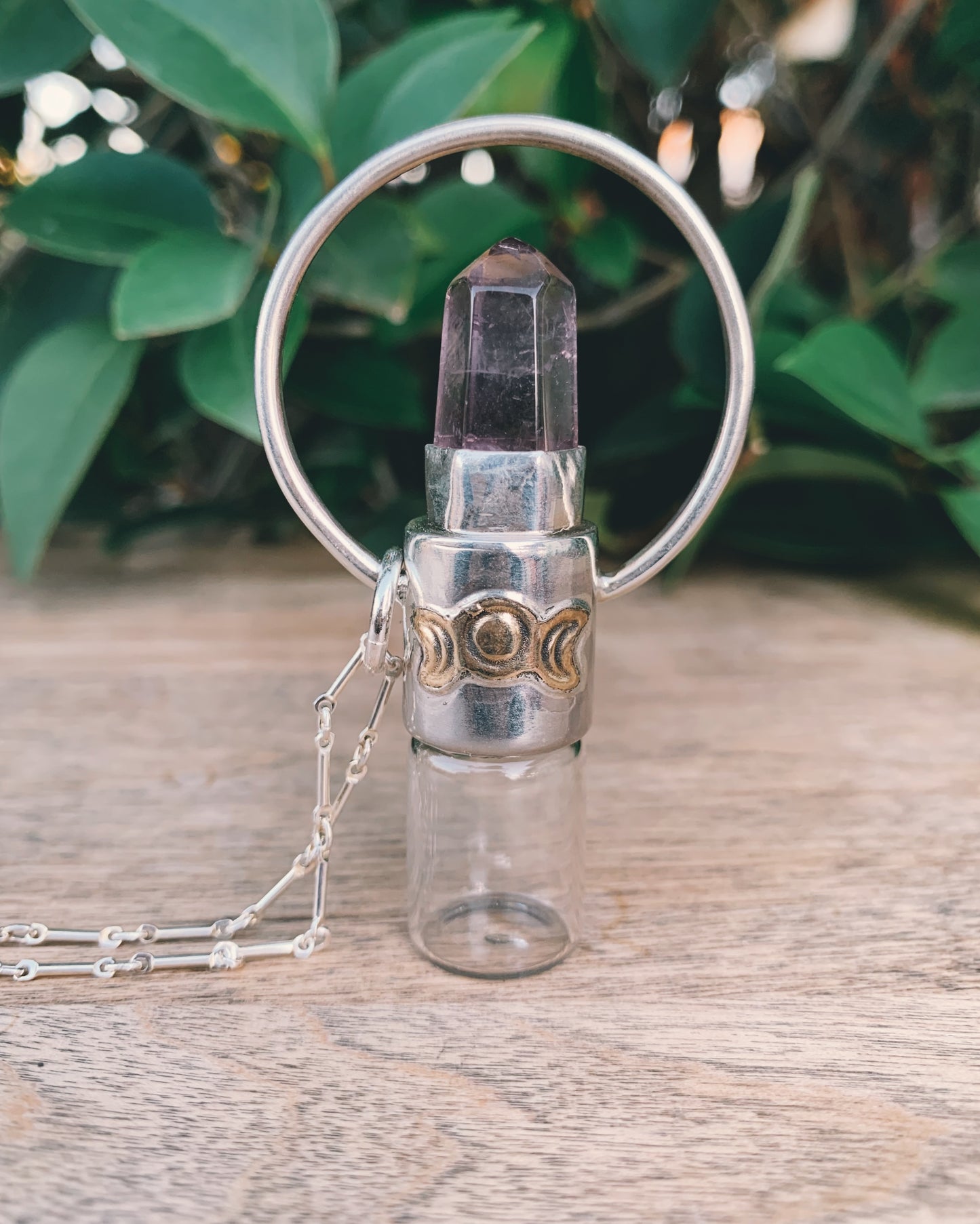 Horizon - Amethyst and Sterling Silver Rollerball Necklace(Moon Phase)