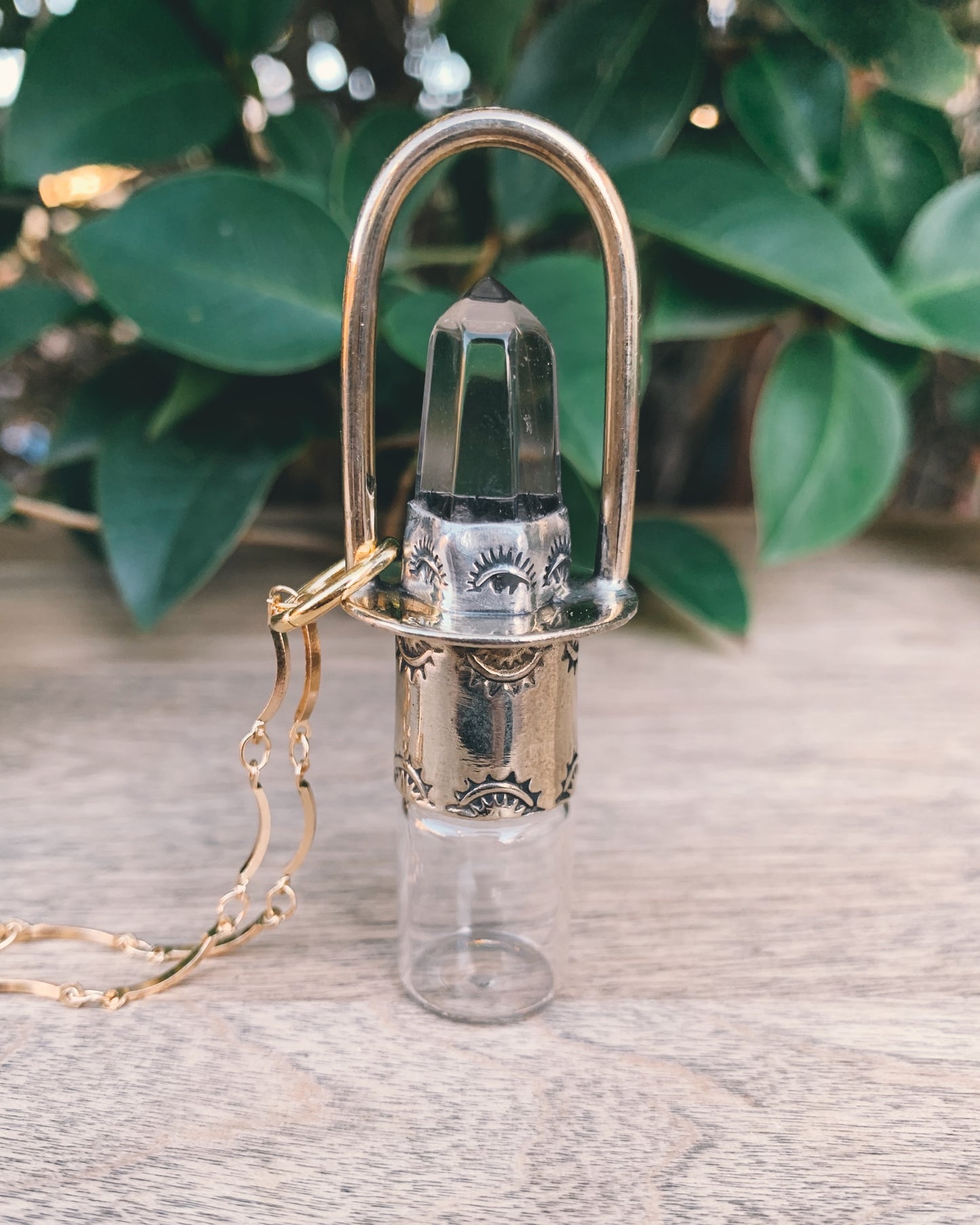 Brass Classic - Clear Quartz and Rollerball Necklace