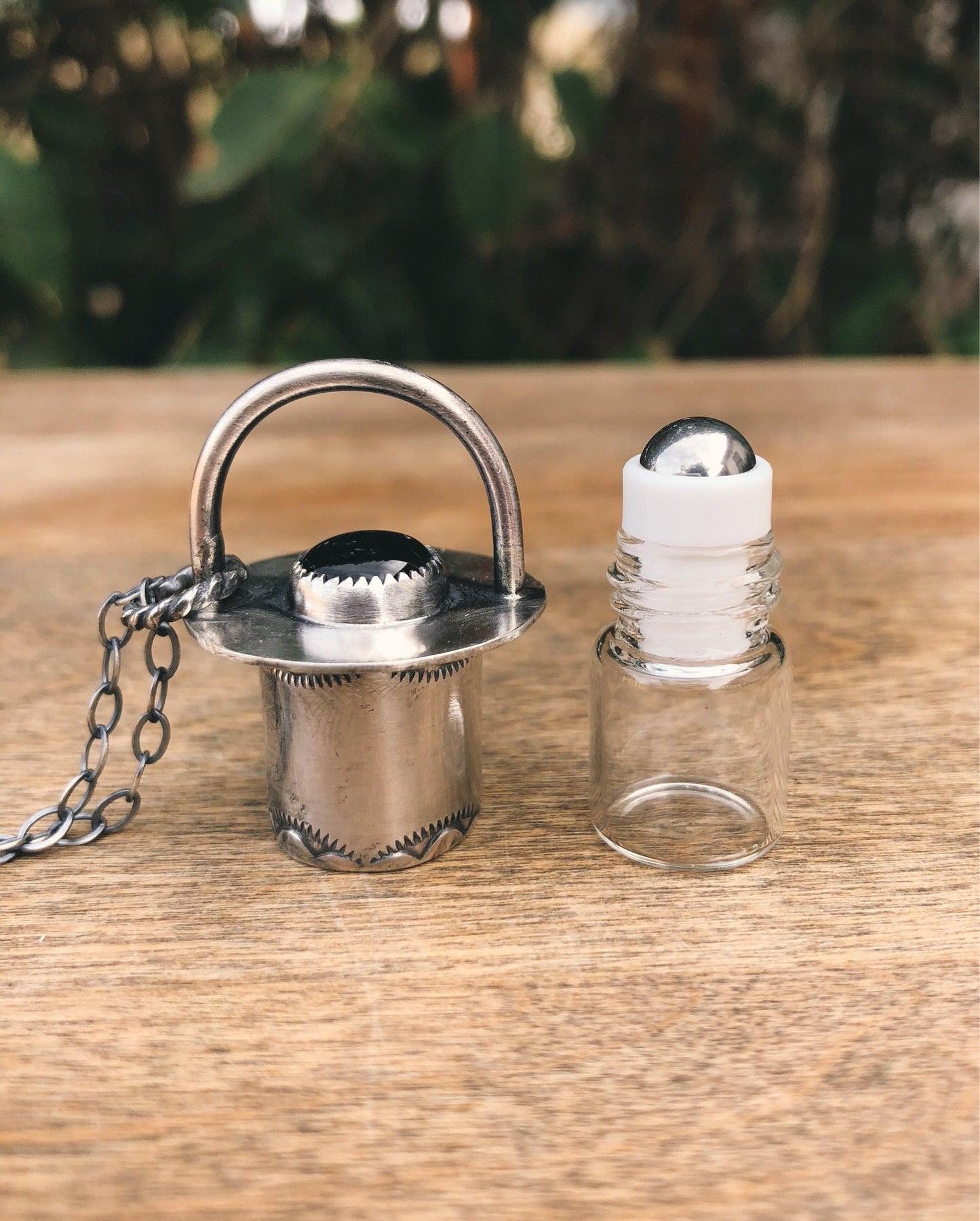 Sterling Silver Mini - Black Onyx Rollerball Necklace