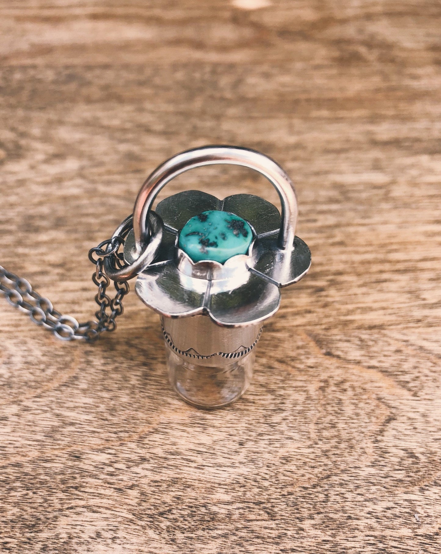 Sterling Silver Daisy - Sleeping Beauty Turquoise Rollerball Necklace