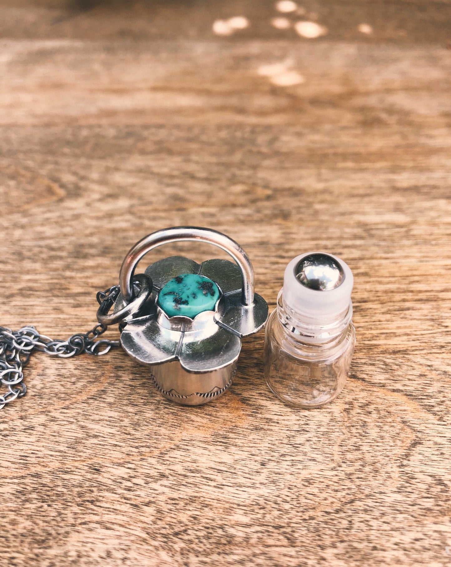 Sterling Silver Daisy - Sleeping Beauty Turquoise Rollerball Necklace