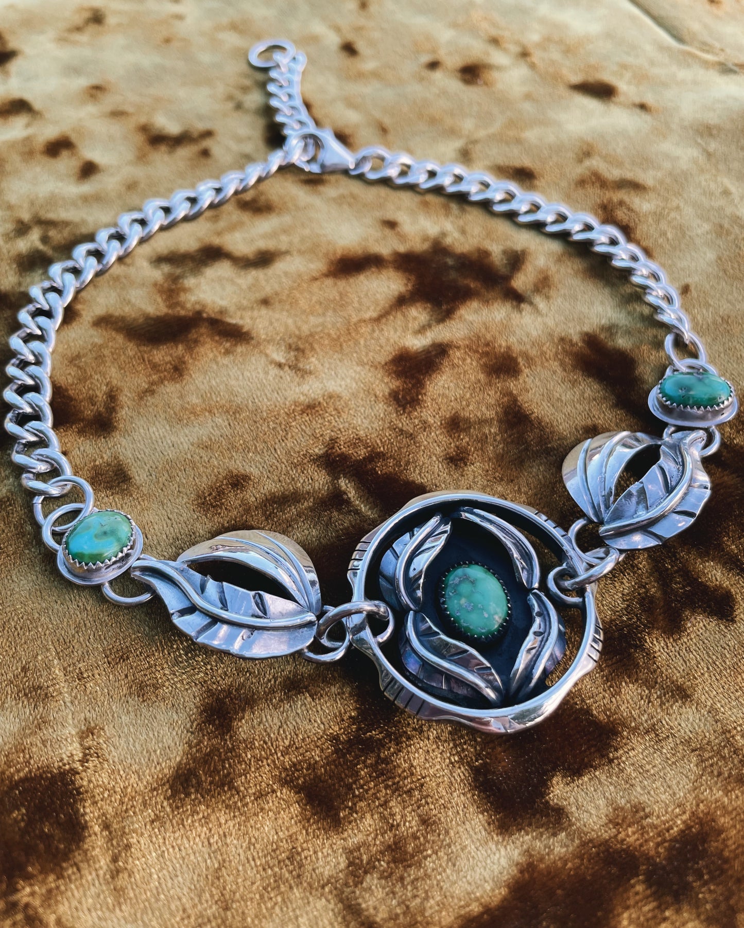 Sterling Silver Botanical Turquoise Choker