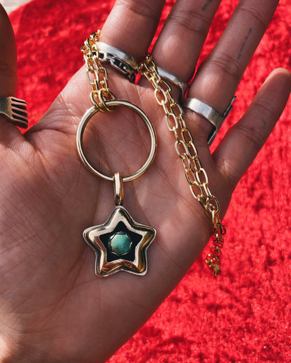 Turquoise Brass Star shadowbox choker
