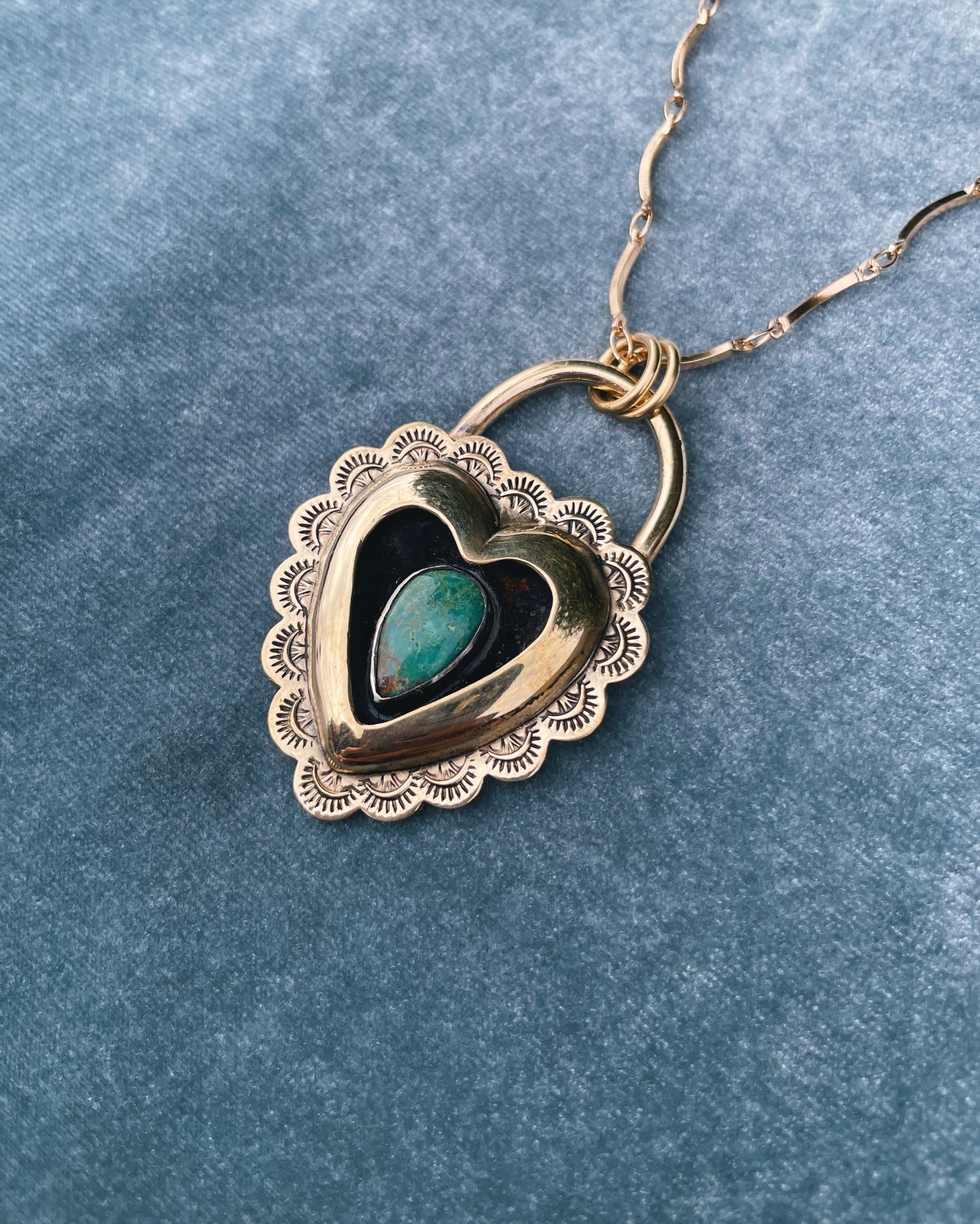 Turquoise Brass Heart shadowbox