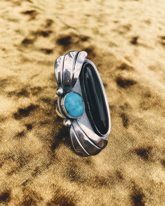 Onyx & Turquoise Ring Sz 7