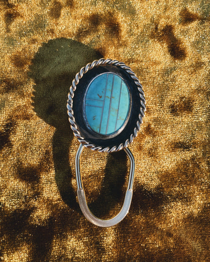 Vintage intarsia Turquoise Key Ring
