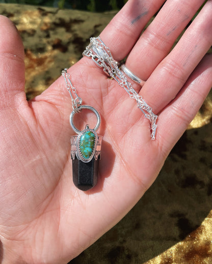 Obsidian & Sonoran Gold Turquoise Talisman