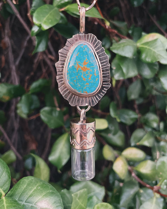 Brass & Tyrone Turquoise Pendant Style Rollerball Necklace