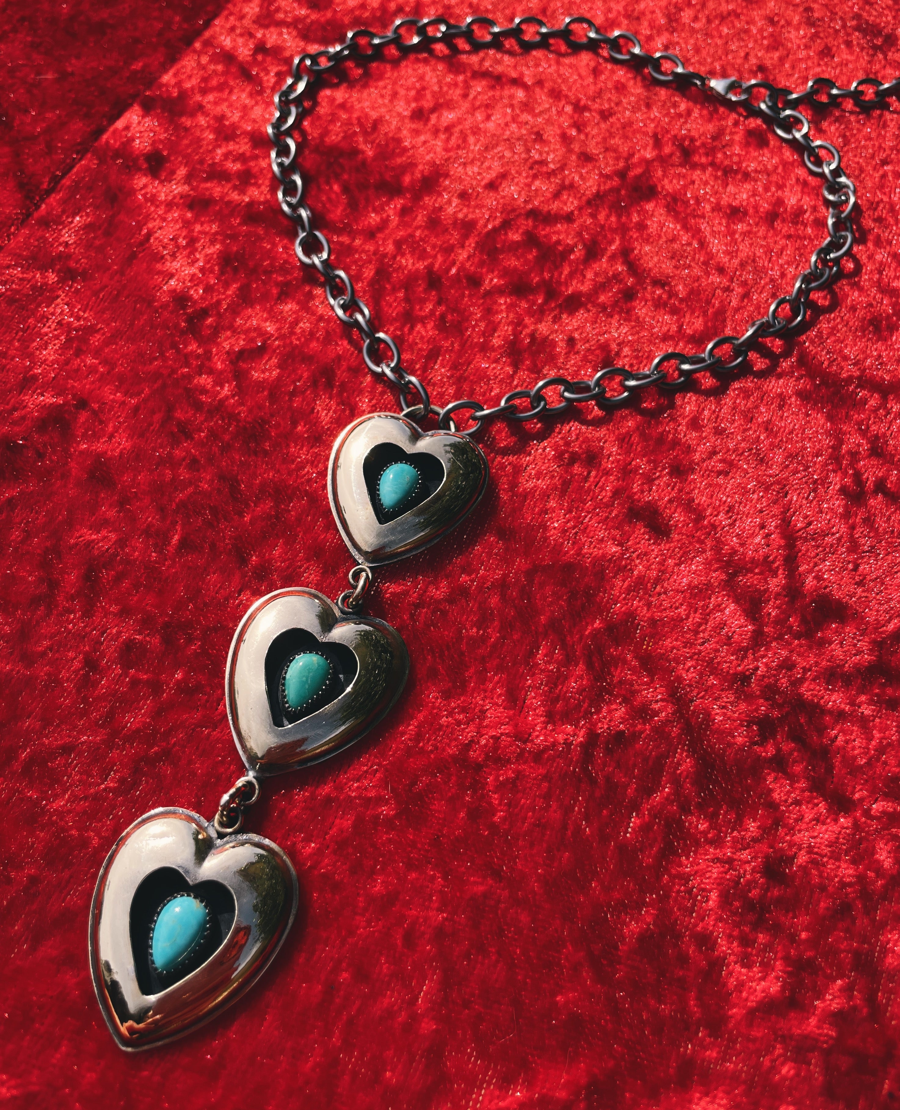 Mixed metals Triple Turquoise Brass Hearts – Roadkill Gems