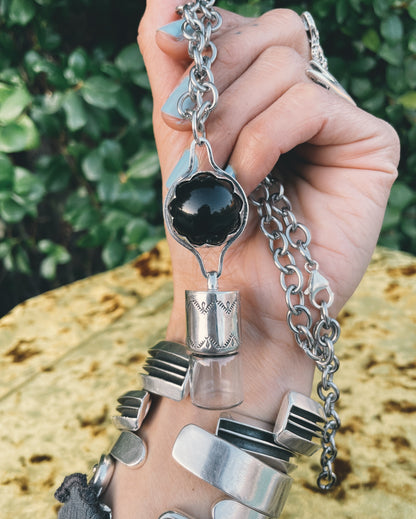 Obsidian sphere Rollerball Necklace