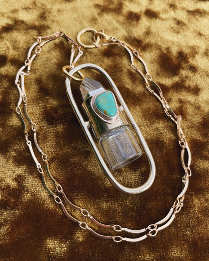 Brass Lucid - Rutilated Quartz + Campitos Turquoise Rollerball Necklace
