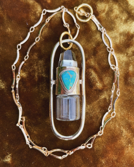 Brass Lucid - Quartz + Campitos Turquoise Rollerball Necklace