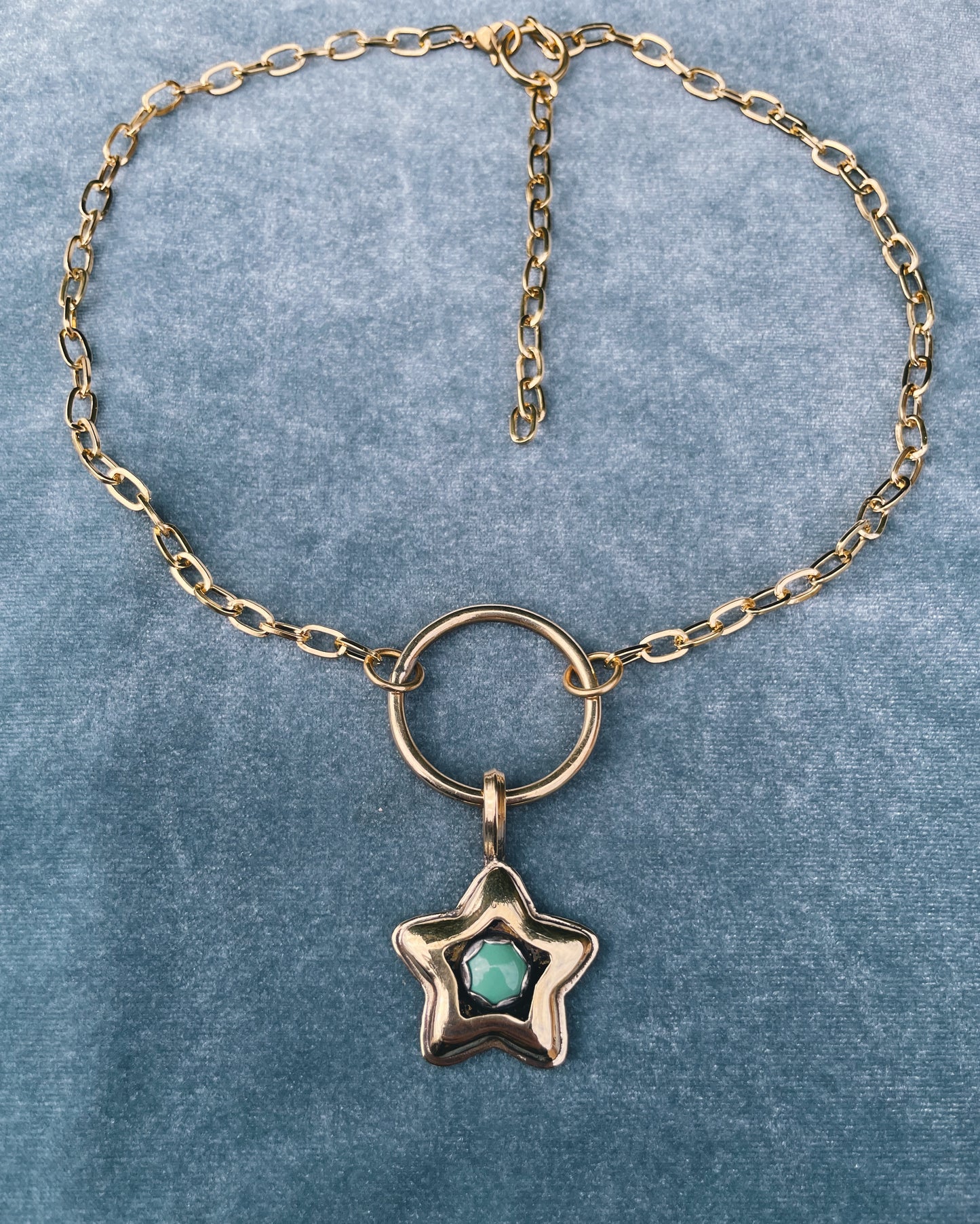 Turquoise Brass Star shadowbox choker