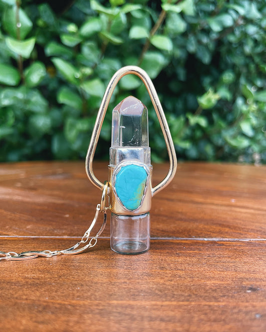 Clear Quartz & Turquoise Rollerball Necklace