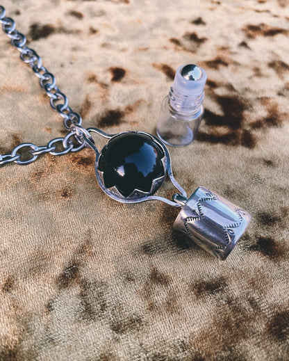 Obsidian sphere Rollerball Necklace