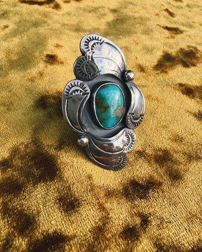 Sterling Paisley Turquoise Ring size 7