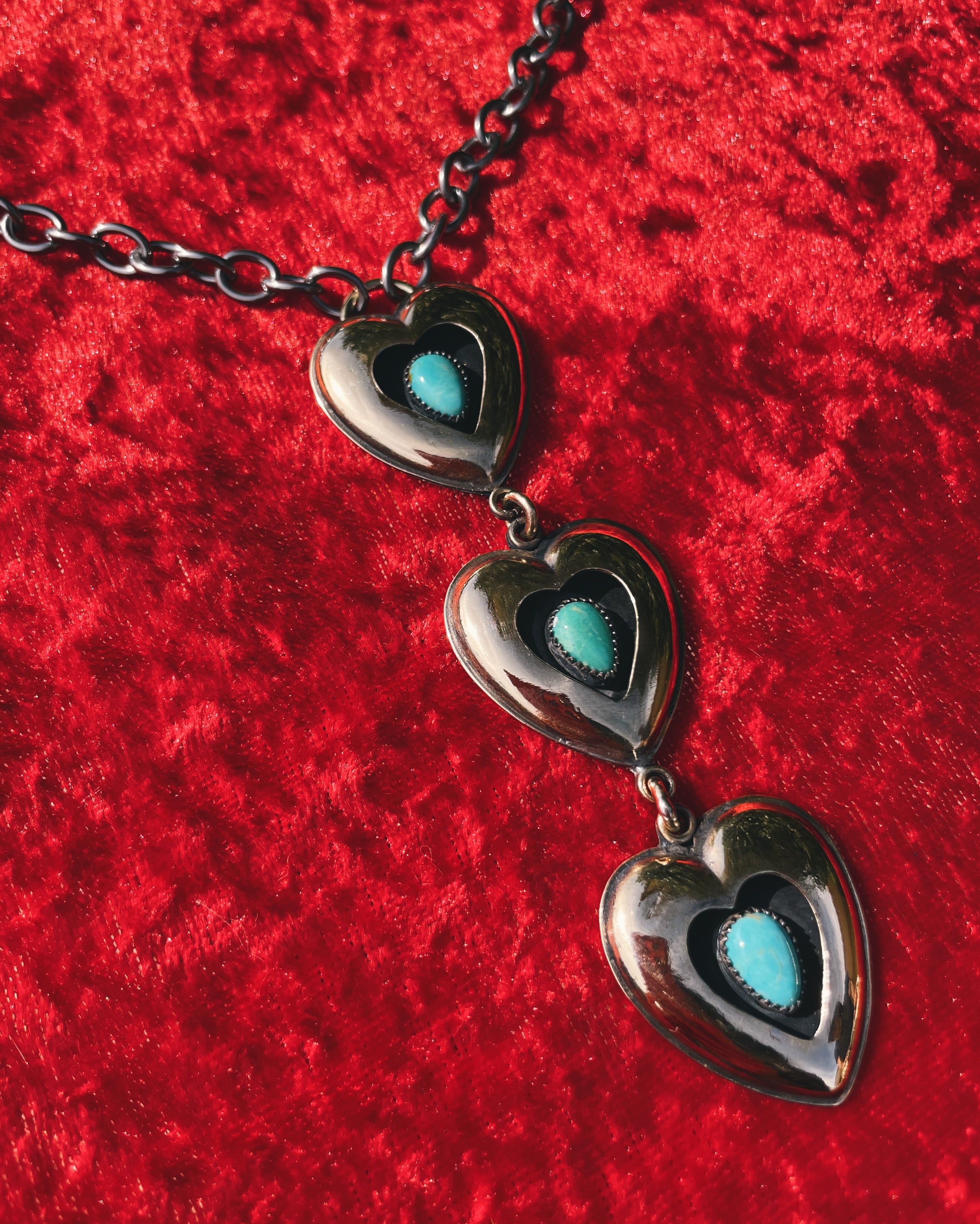 Mixed metals Triple Turquoise Brass Hearts – Roadkill Gems