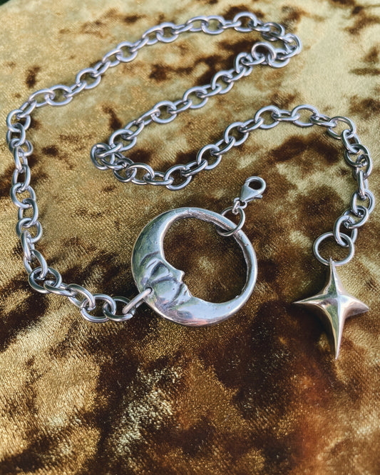 Sterling Man in the Moon + Stardust lariat necklace
