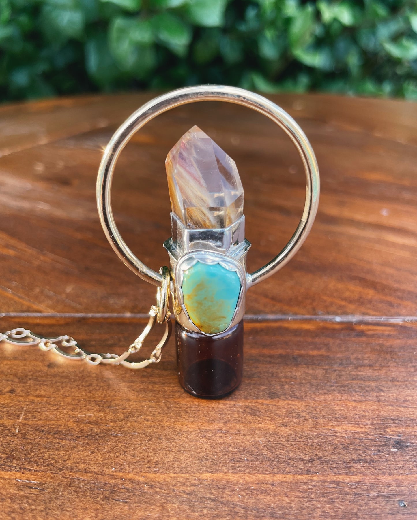 Amphibole Quartz & Turquoise Rollerball Necklace