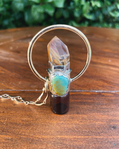 Amphibole Quartz & Turquoise Rollerball Necklace