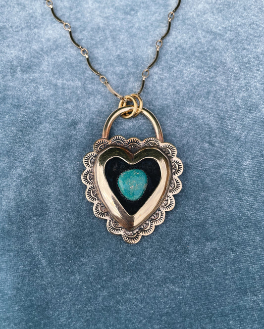 Turquoise Brass Heart shadowbox