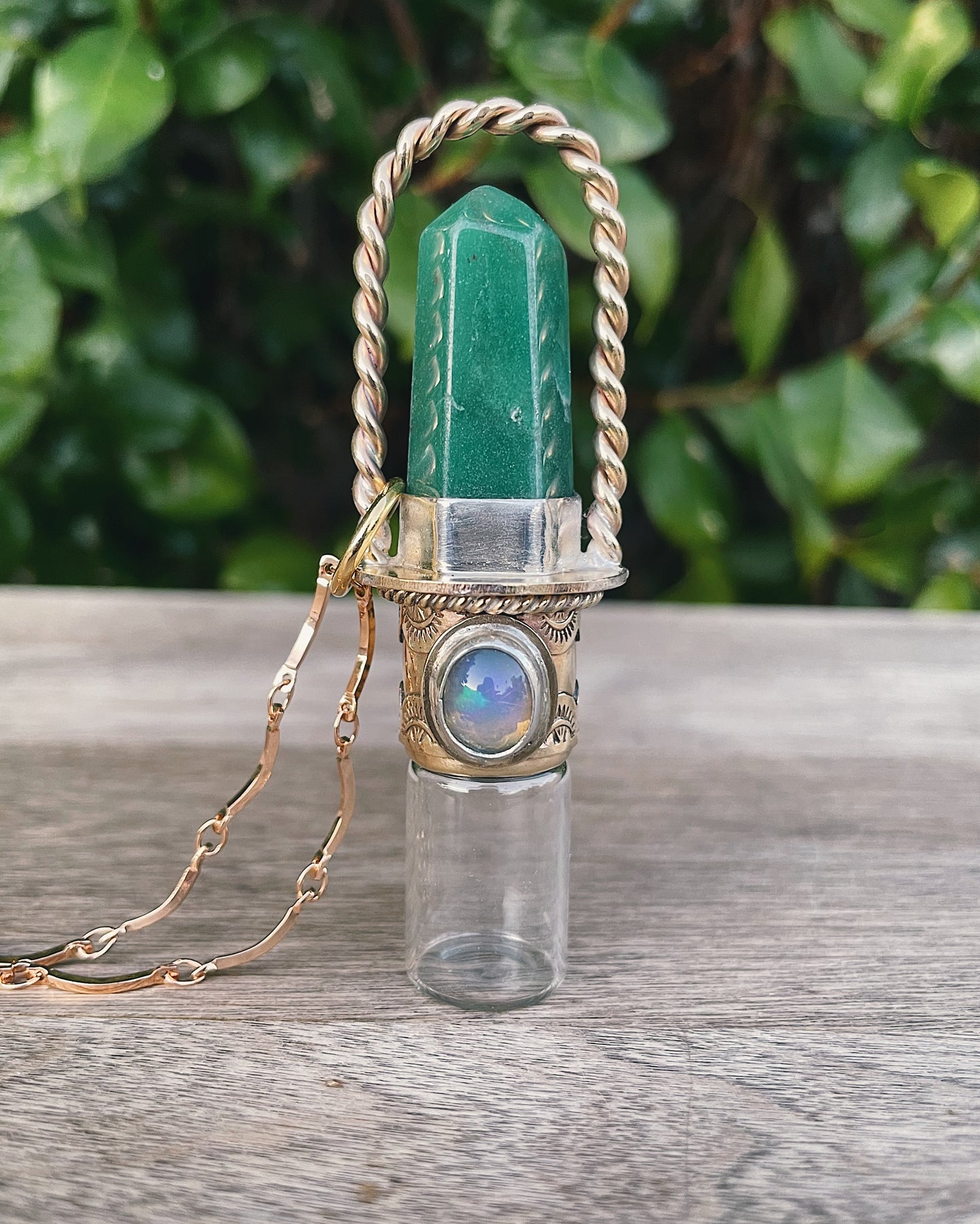 Brass Green Aventurine & Opal Rollerball Necklace