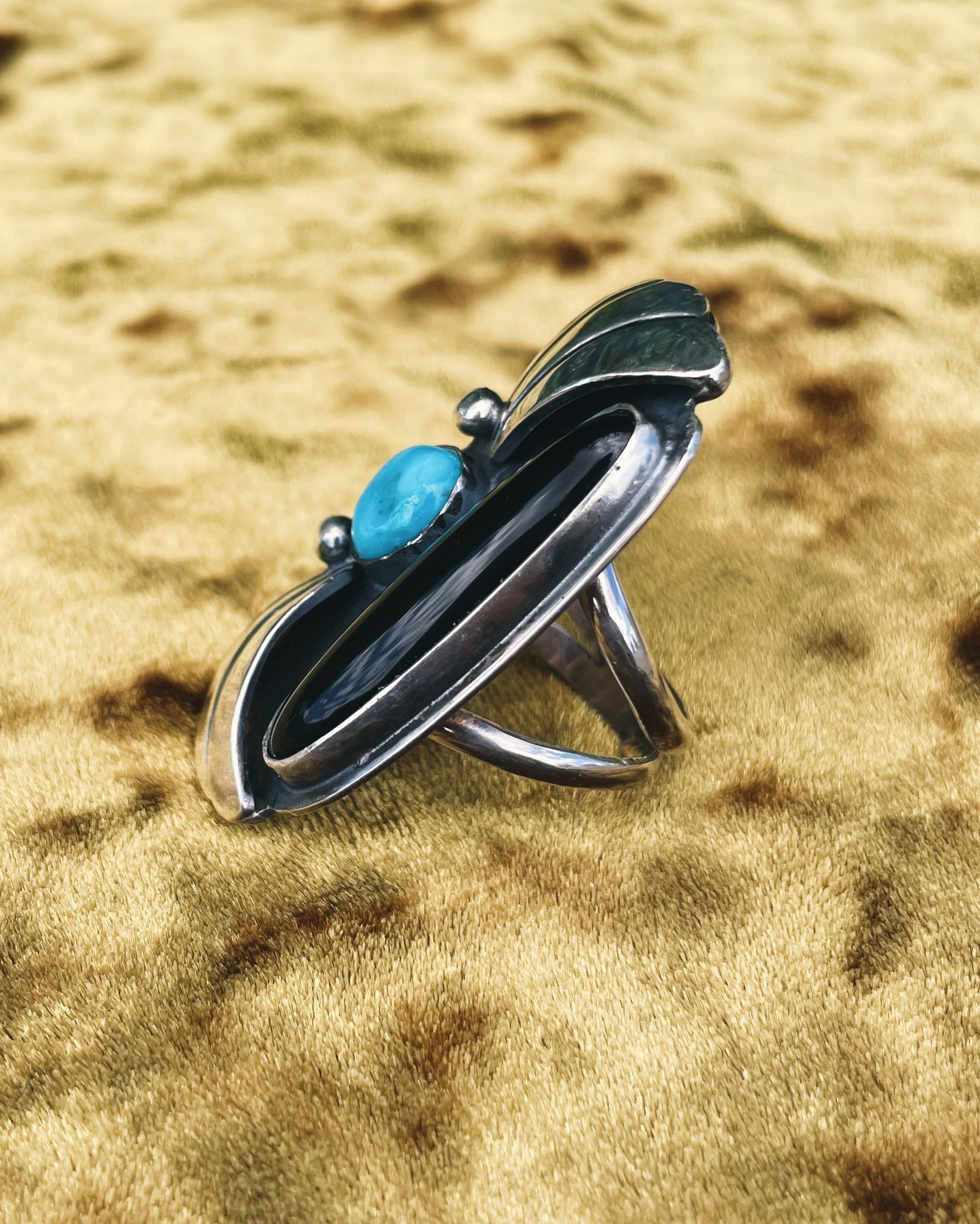 Onyx & Turquoise Ring Sz 6.5