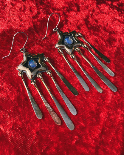 Opal Brass Star Shadowbox fringe Earrings