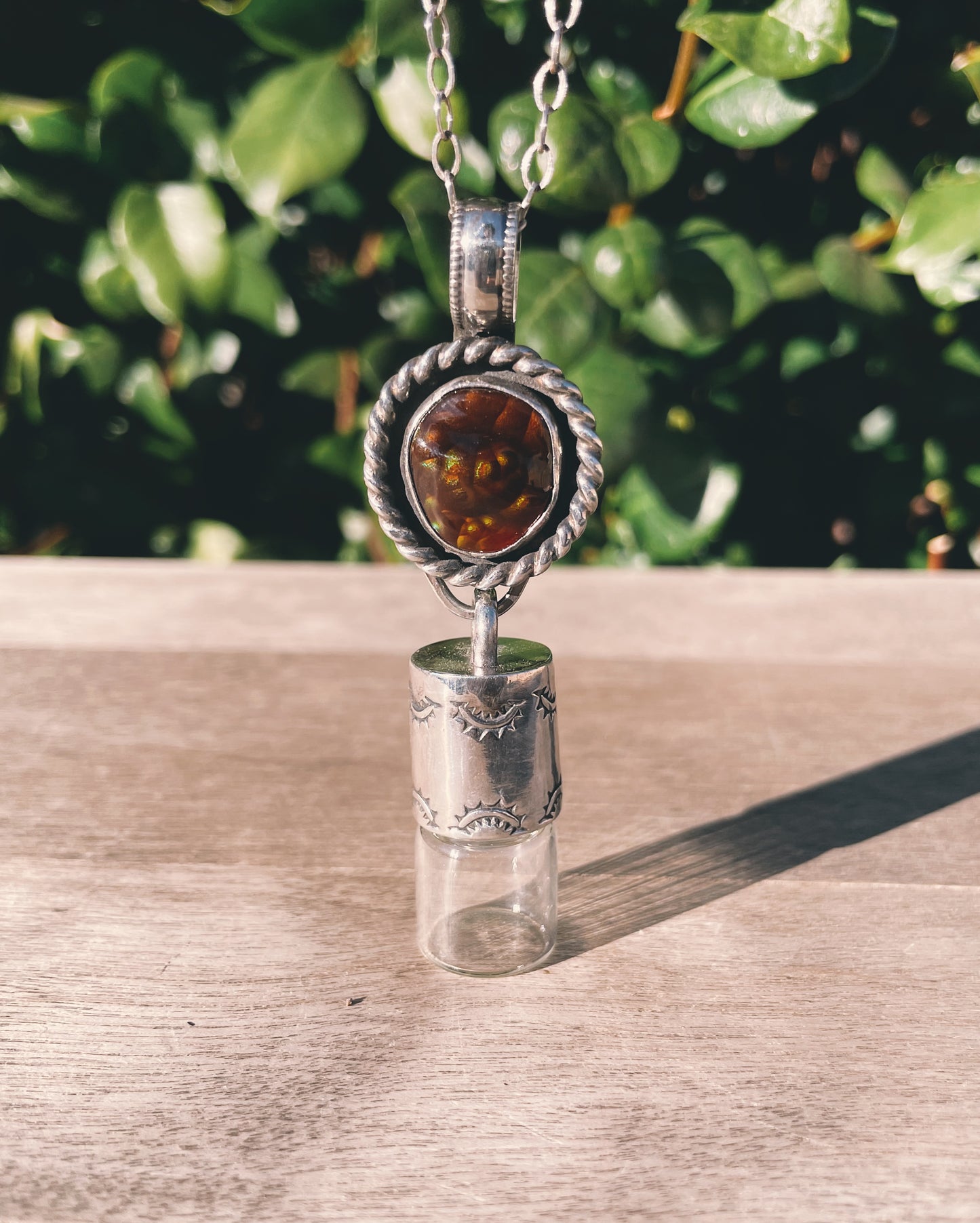Sterling Silver Floater - Fire Agate Rollerball Necklace