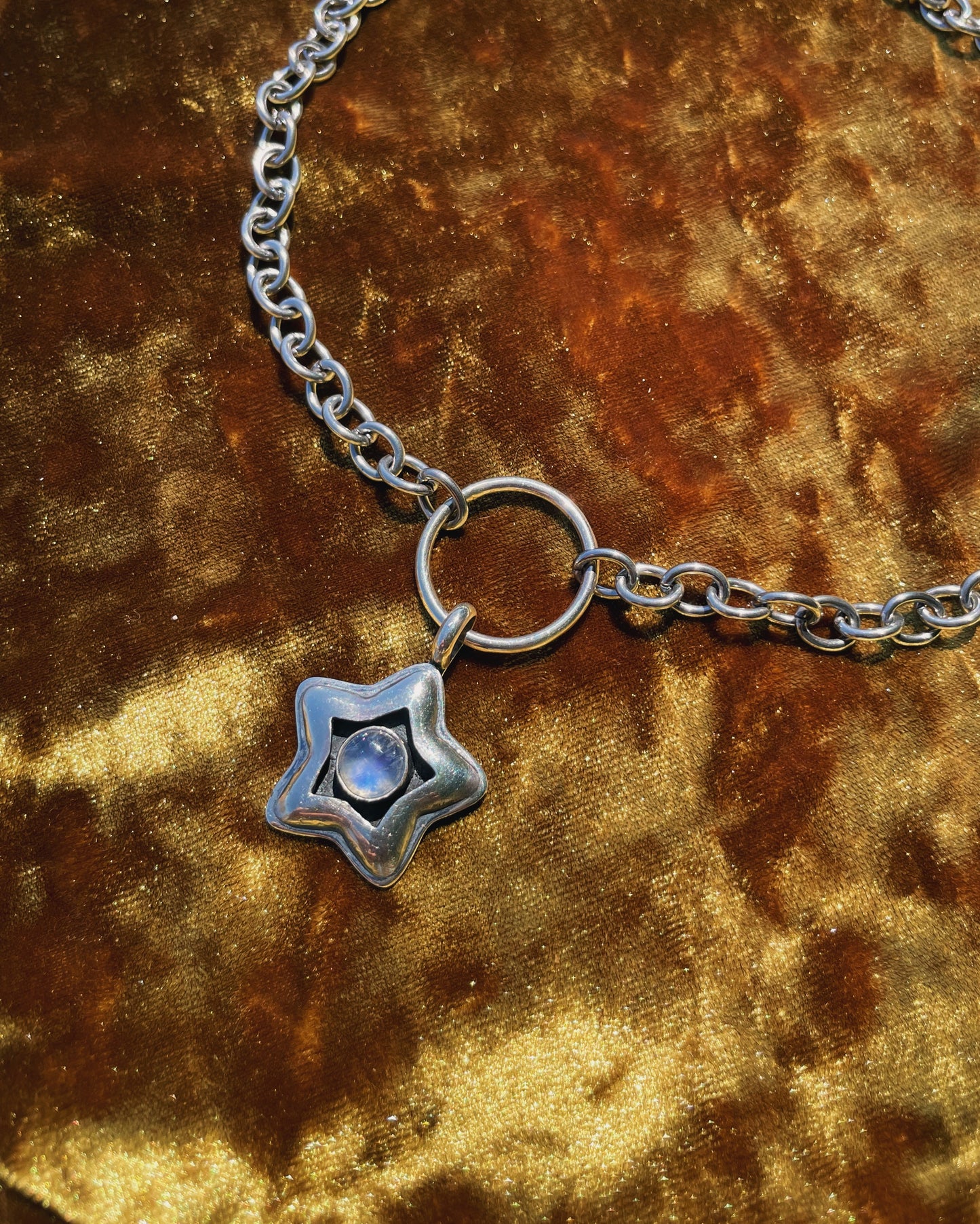Moonstone Sterling Silver Star shadowbox choker