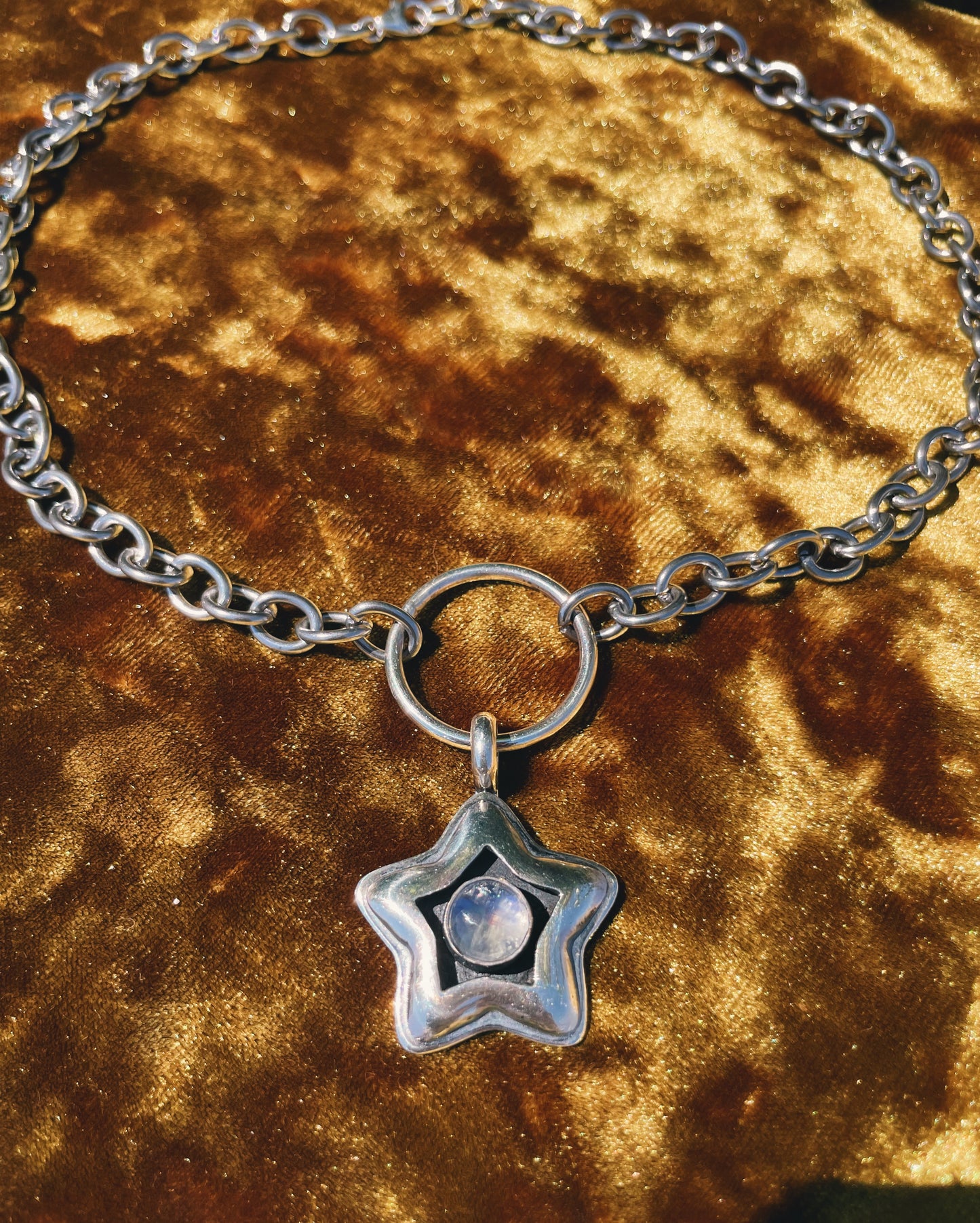 Moonstone Sterling Silver Star shadowbox choker