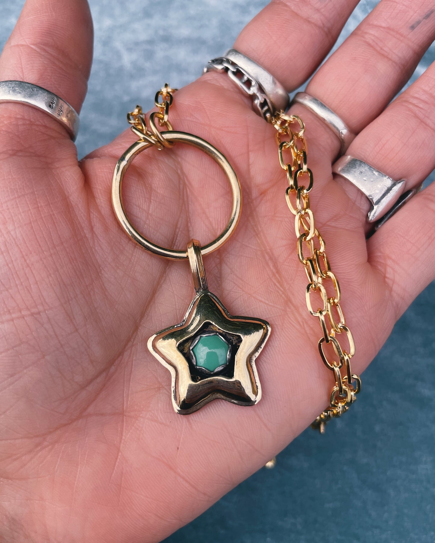 Turquoise Brass Star shadowbox choker
