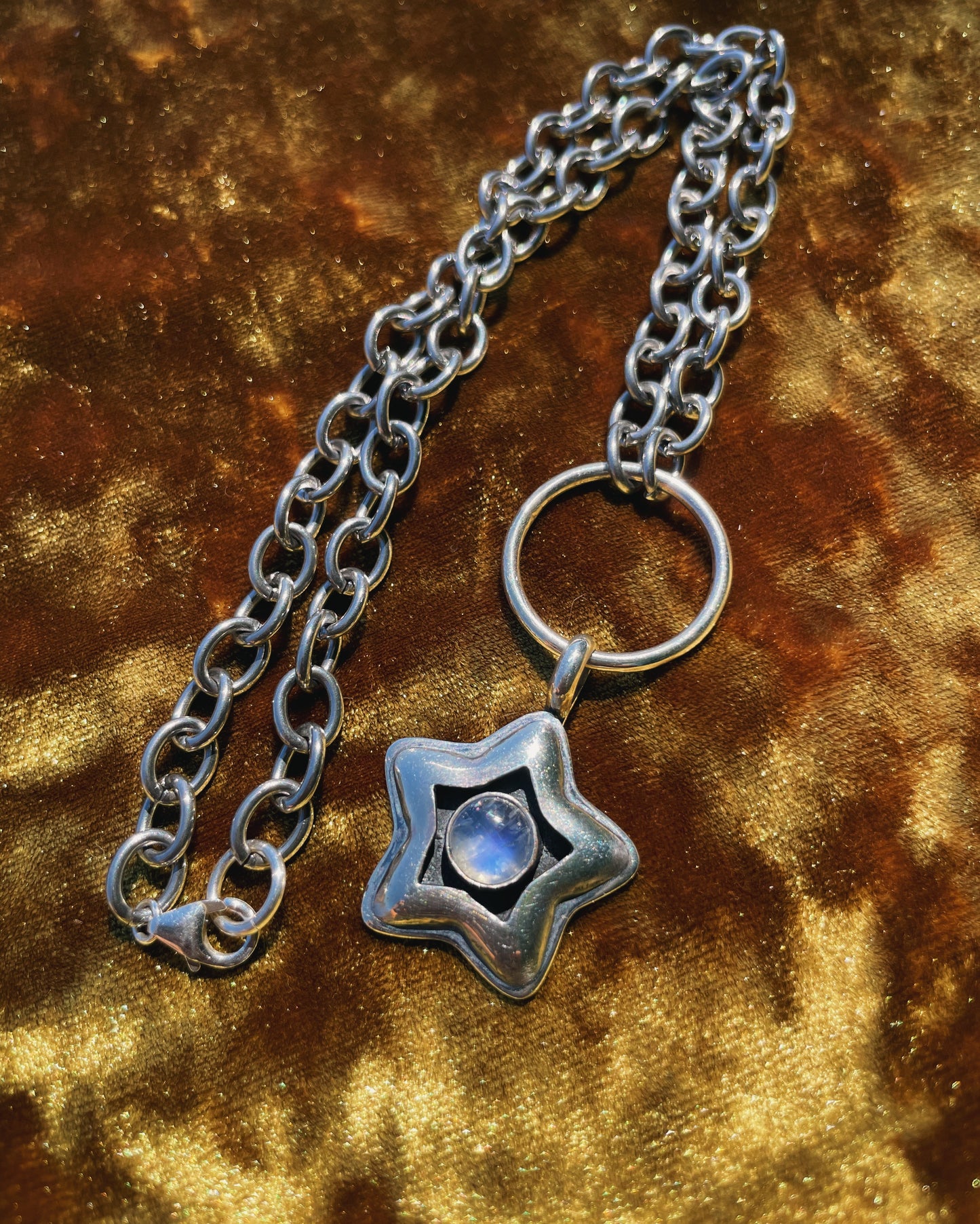 Moonstone Sterling Silver Star shadowbox choker
