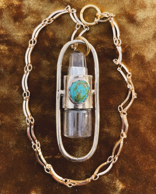 Brass Lucid - Quartz + Campitos Turquoise Rollerball Necklace
