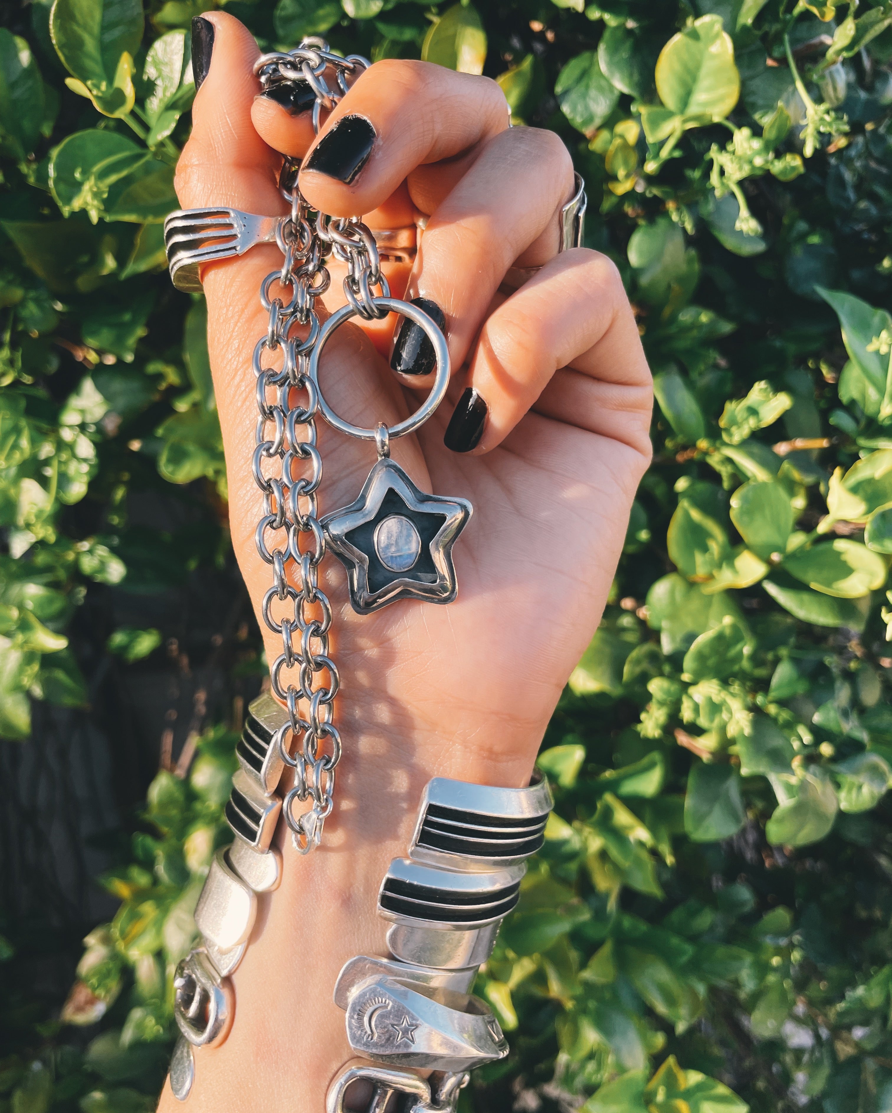 Moonstone Sterling Silver Star shadowbox choker – Roadkill Gems