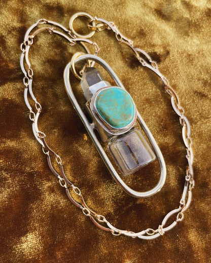 Brass Lucid - Quartz + Campitos Turquoise Rollerball Necklace