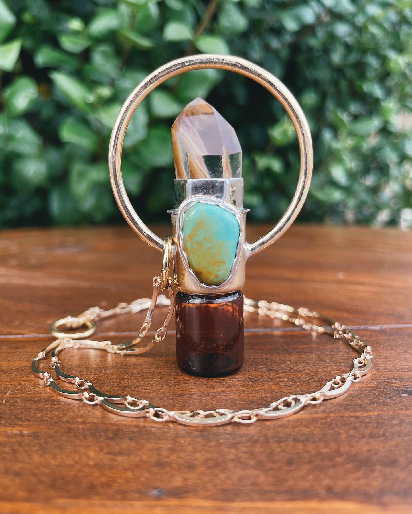 Amphibole Quartz & Turquoise Rollerball Necklace
