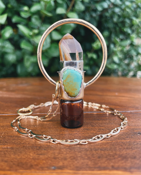 Amphibole Quartz & Turquoise Rollerball Necklace