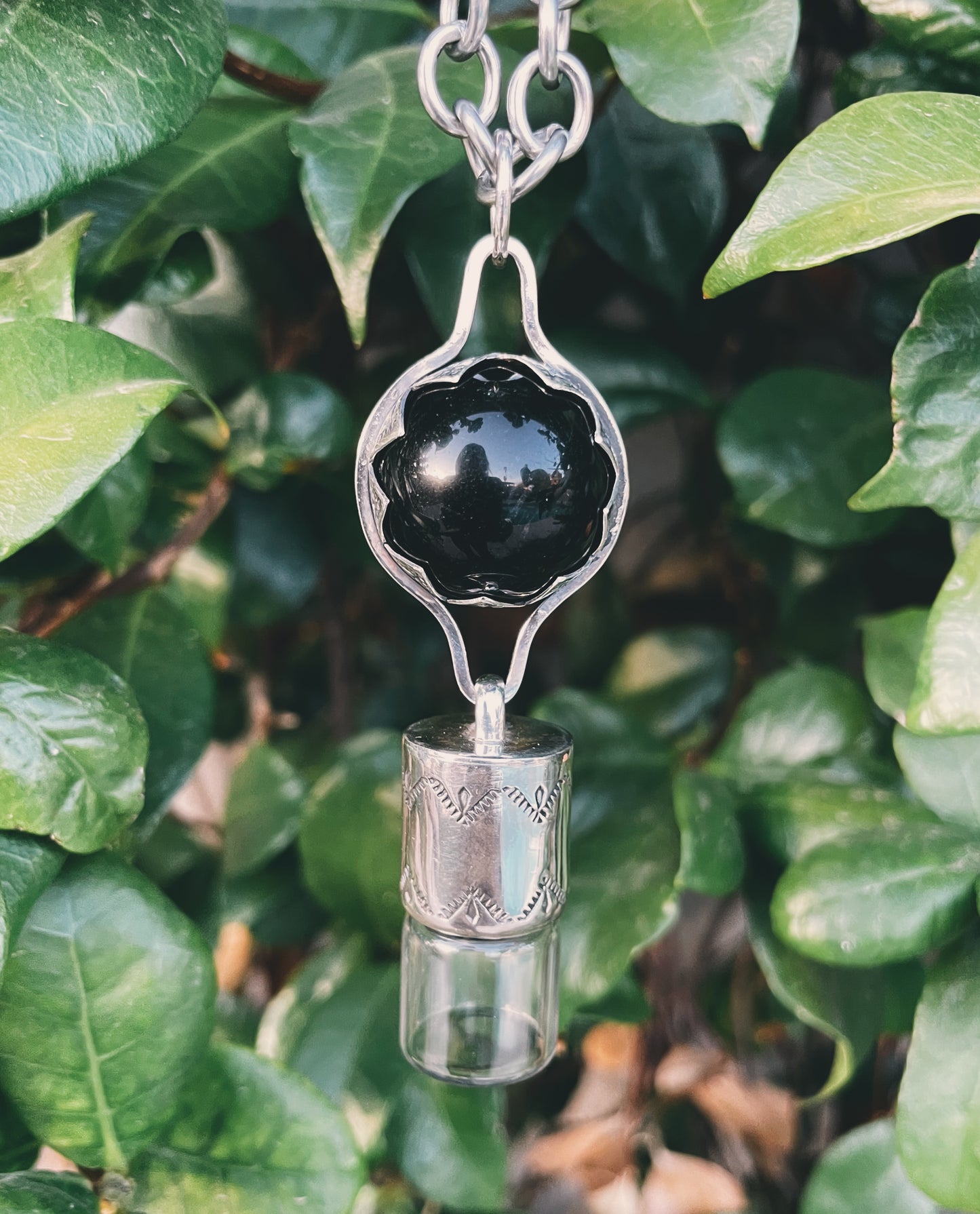 Obsidian sphere Rollerball Necklace