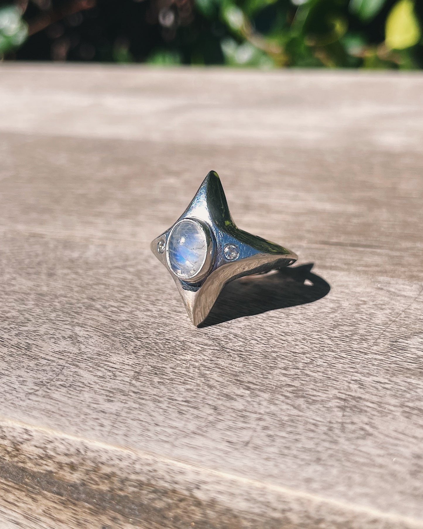 Stardust Rainbow Moonstone & White Topaz Ring custom