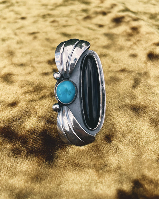 Onyx & Turquoise Ring Sz 6.5